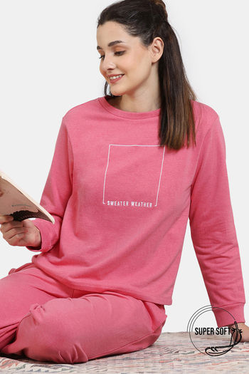 Buy Zivame Soft Terry Fabric Knit Cotton Sweatshirt - Desert Rose